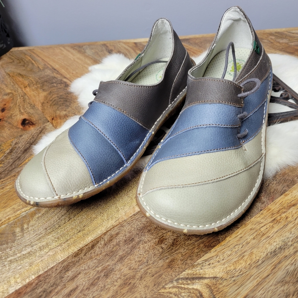 El Naturalista  Blue & Tan Striped Slip On Clog, Sz 41 / 10.5